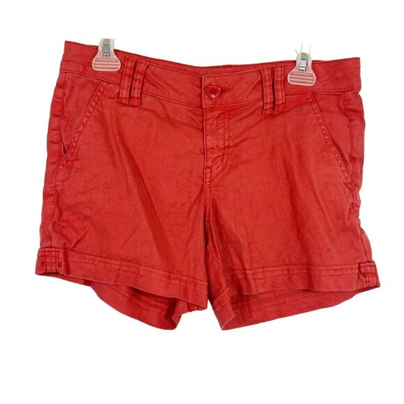 Level 99 Pants - Level 99 Linen Tencel Shorts in Orange Cuffed Hem - Women's Size 28